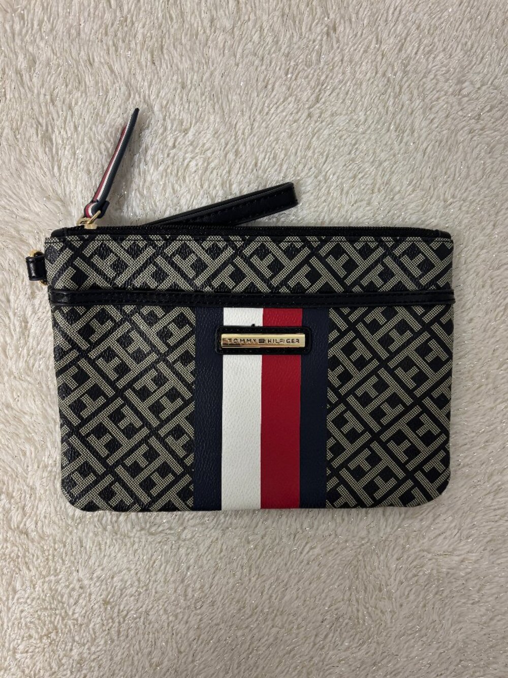 Tommy Hilfiger Monogram Jacquard Striped Wristlet Pouch